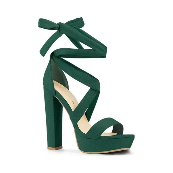 Allegra K Women's Sandals Platform Chunky Heels Lace up Sandals - Picture 1 of 9